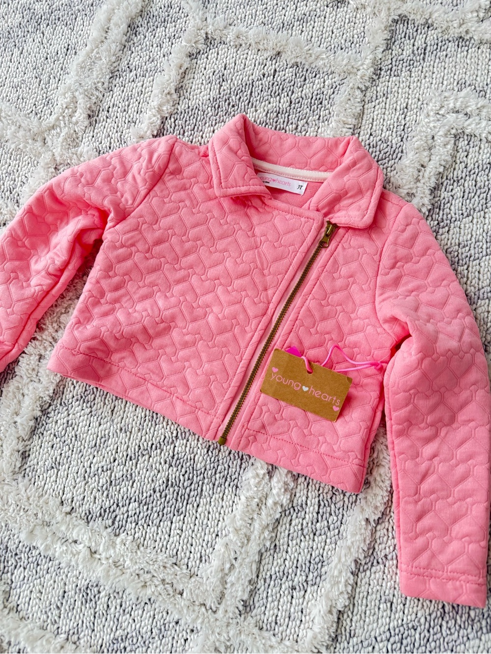 NWT Young Hearts Pink Quilted Zip Jacket